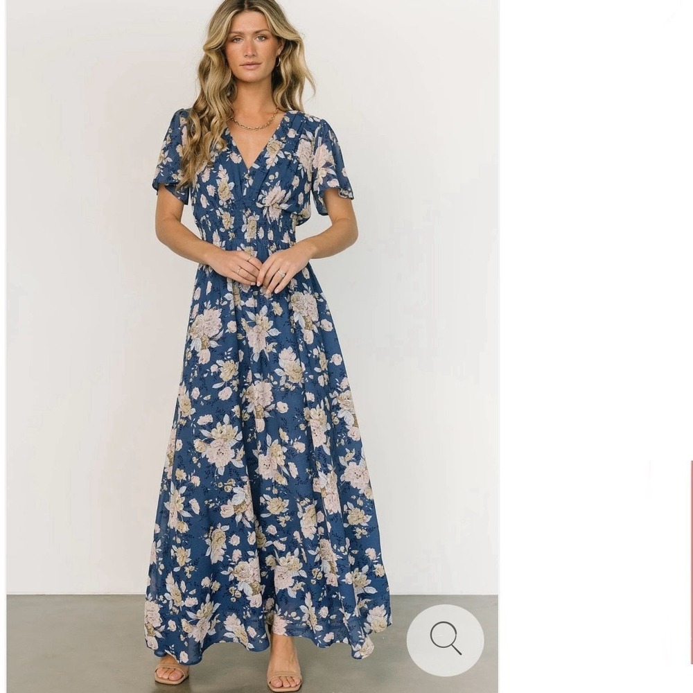 Floral V-Neck Blue Maxi Dress